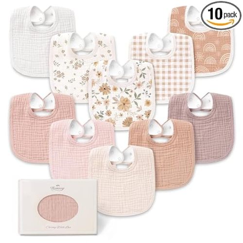 Konssy 10-Pack Muslin Baby Bibs for Drooling and Teething