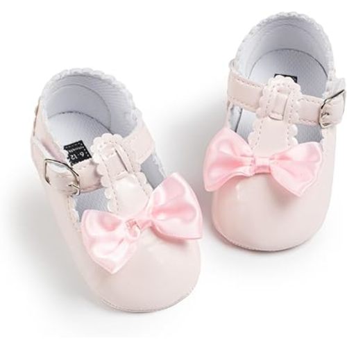 Meckior Infant Baby Girls Soft Sole Bowknot Princess Wedding Dress Mary Jane Flats Prewalker Newborn Light Baby Sneaker Shoes