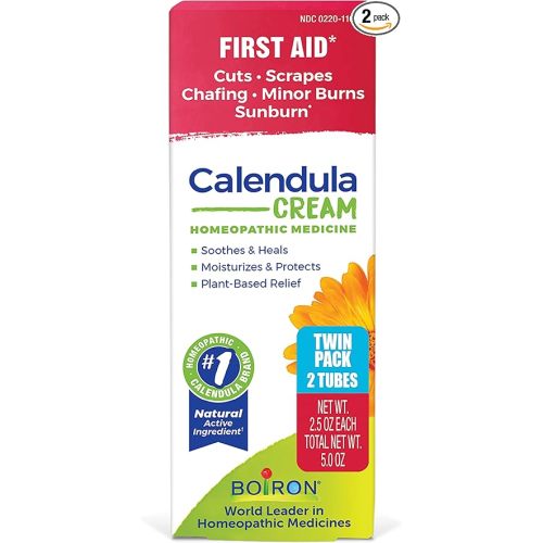 Boiron Calendula Cream for Relief from Rashes, Skin Irritations, Razor Burn, Insect Bites, or Sunburns - Non-Greasy and Fragrance-Free - 5 oz (2 Pack of 2.5 oz)