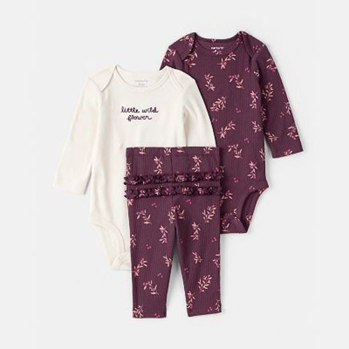 Baby Girl Carter's 3-pc. Floral Long Sleeve Bodysuit & Pant Set