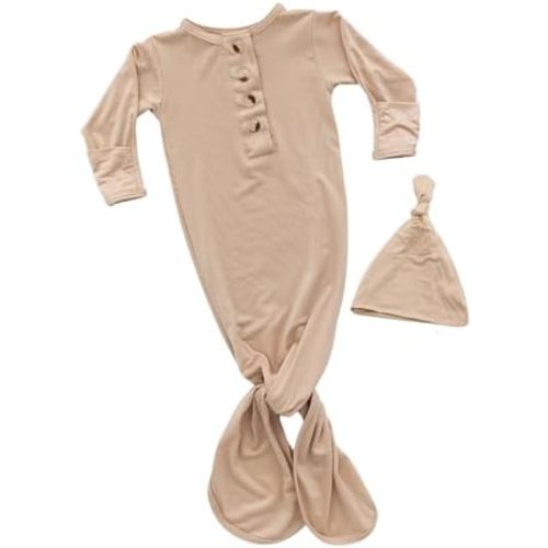 Newborn Knotted Baby Gown and Hat Set for Baby Boy or Baby Girl