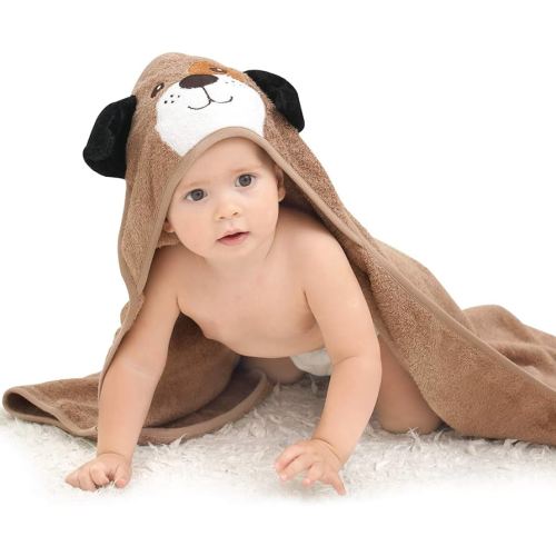 Touchat Hooded Baby Towels, Soft and Hypoallergenic Baby Bath Towels with Hood for Toddler Infant Newborn, Large and Absorbent Toddler Towels for Baby Boy Girl (Puppy, 35.1''x35.1'')