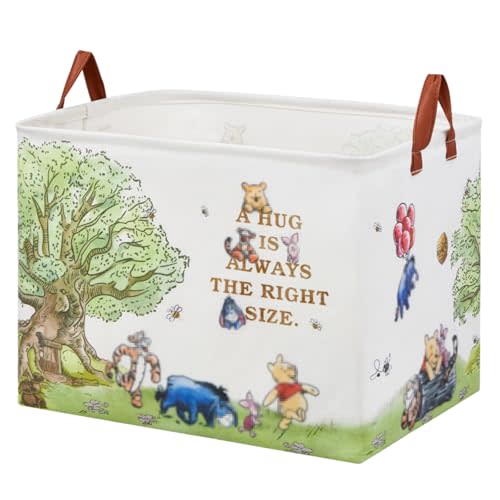 Bear Nursery Decor Storage Basket Foldable With Waterproof PE Coating, Square Large Canvas Laundry Hamper,Diaper Bag Baskets for Kids,Boys and Girls, Bathroom, Bedroom, Clothes,Toy Bin（White）