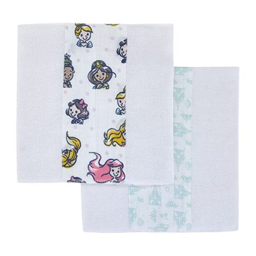 Disney Princess White, Pink, Yellow, and Aqua 2Pk 100% Cotton Muslin Burp Cloths