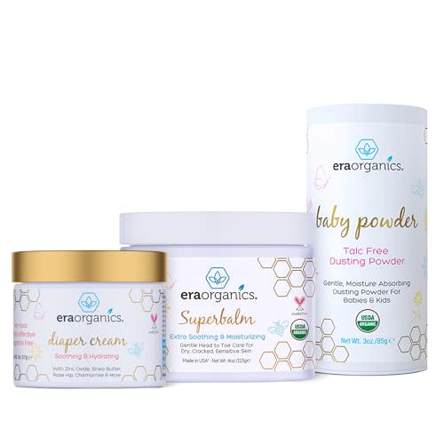 Era Organics Baby Powder & Healing Ointment & Diaper Cream – Gentle, Soothing Relief for Newborns, Infants & Toddlers – Eczema, Rashes, Cradle Cap & Chafing Protection