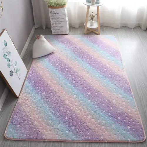 Luminous Area Rug Glow in The Dark for Bedroom Living Room, Unique Soft Washable Modern Indoor Rugs for Children Dorm Home Decor, Rainbow Stars 3.3x5.2 Feet