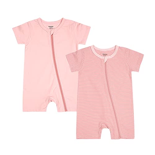 Teach Leanbh Baby Boys or Girls 2 Pack Pajamas Cotton Short Sleeve Zipper Romper Jumpsuits Sleep and Play 3-24 Months (Pink, 6-12 Months)
