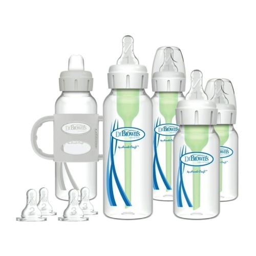 Dr. Brown's Natural Flow Anti-Colic Options+ First Year Baby Bottle Gift Set, Clear with Gray