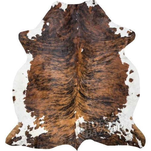 Brown Brindle Cowhide Rug Premium CowSkin Rugs with Unique Brown, Black & White Pattern - Natural Cowhide Rug Made Tanned Leather Cow Hides - Cow Hide Rugs 6x7-8 ft