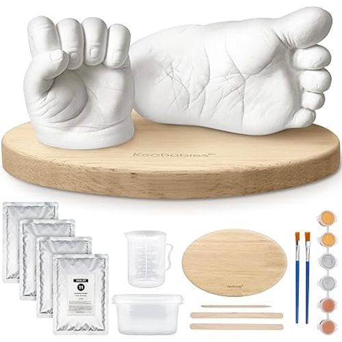 Baby Casting Kit Hands and Feet Mold - 3D Newborn Hand Casting Kit & Stylish Wood Base, Easy DIY Infant Foot Molds 0-9 Months, First Mothers Day & Baby Keepsake Shower Gifts (Oval, Ash Wood)
