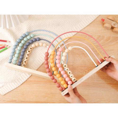 Personalized Wooden Rainbow Abacus, Montessori Educational Toy, Custom Name Beads