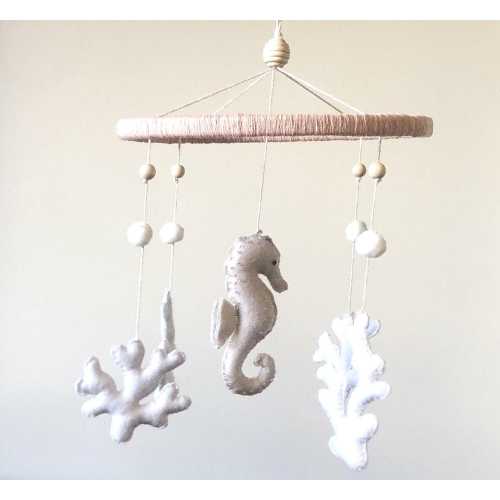 Baby Girl Seahorse Mobile, Childrens Nursery Accessories, Gift Ideas for Baby Shower, Hand Made Felt Beaded Seahorse Baby Mobile