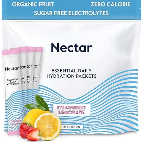 Nectar Hydration Packets - Electrolytes Powder Packets - No Sugar or Calories - Organic Fruit Liquid Daily IV Electrolytes Powder for Dehydration Relief & Rehydration (Strawb. Lemon 30 Pack)