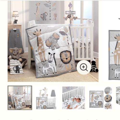 Jungle Safari Gray/Tan/White Nursery 6-Piece Baby Crib Bedding Set – Lambs & Ivy