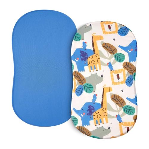 TILLYOU Baby Bassinet Sheets for Girls Boys, Fit for Hourglass Oval Rectangle Bassinet Mattress Sheets, 33”X16”, 2 Pack Animal Geometry & Blue