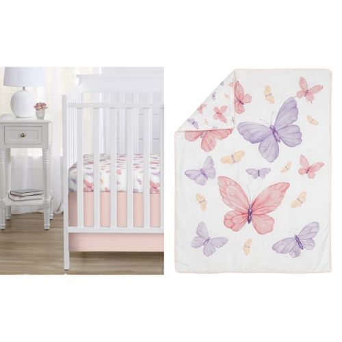 Sweet Jojo Designs Girl Baby Crib Bedding Set - Butterfly Pink and Purple 3pc