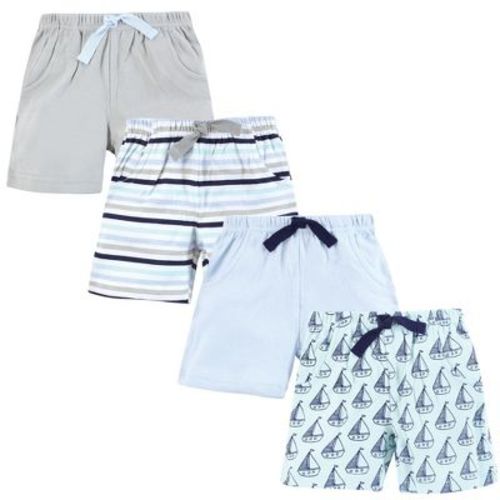 Hudson Baby Infant Boys Shorts Bottoms 4-Pack, Mint Sailboat, 0-3 Months