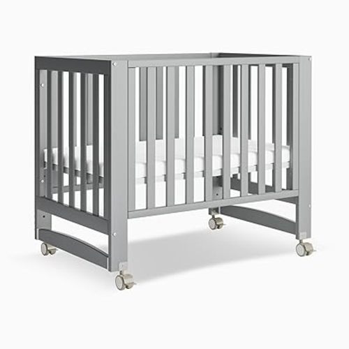 MAMAZING EvoNest Baby Crib, 6 in 1 Convertible Mini Crib with Wheels, 100% New Zealand Wood Growing Bed, 4 Adjustable Mattress Height, GREENGUARD Gold Certified, Grey