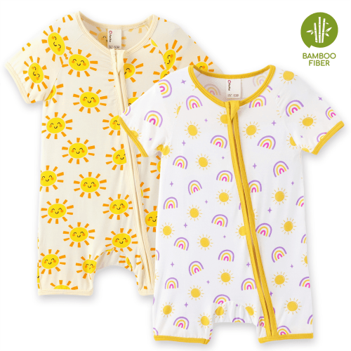 PatPat Baby Clothes Rompers Bamboo Viscose Zip Short Sleeve Baby Gifts Bodysuits Sleepwear 2Pack