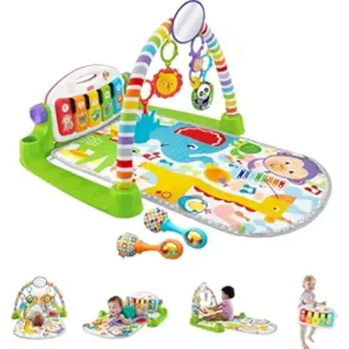 Fisher-Price Baby Playmat Deluxe Kick & Play Piano Gym for Learning & 2 Maracas Soft Rattles for Newborn to Toddler Play Ages 0+ Months
