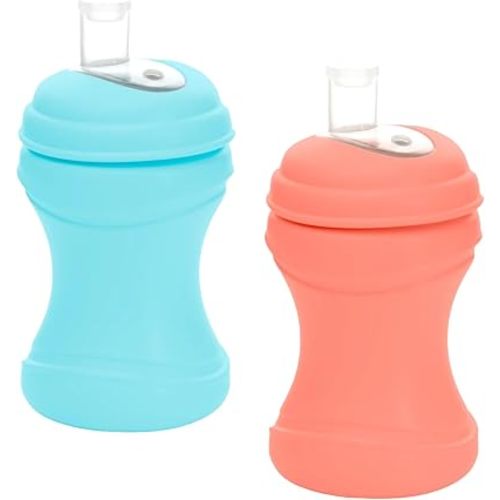 Re-Play Transition Sippy Cups for 1 Year-Old - Medical Grade Silicone Soft Spout & Travel Lid, Easy to Hold Hourglass Shape, Made in USA - 8 Oz. - Set of 2 - Melon/Pool Blue