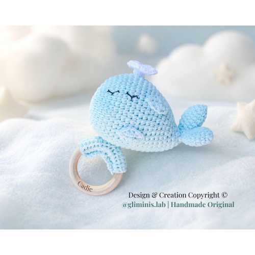 Personalized Baby Rattle Whale Crochet Newborn Keepsake Gift Baby Grips Toy for Baby Boy Nursery Baby Girl Stocking Stuffers Christmas Gifts
