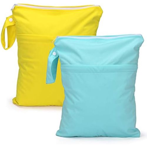 2pcs Waterproof Cloth Diaper Wet Dry Bags with Two Zippered Pockets