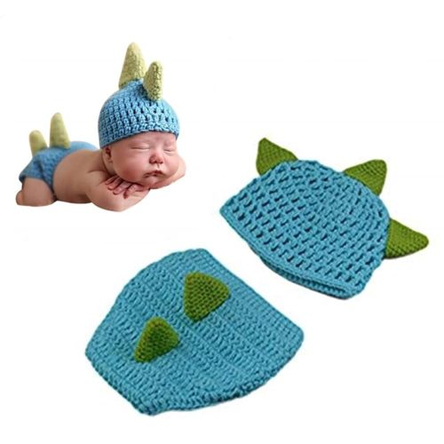 LERORO Newborn Crochet Knitted Outfit Dinosaur Hat/Pants Photography Props Costume Set (0-12 Months)
