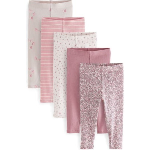 Kids' Assorted Floral 5-Pack Rib Leggings, 12-18M