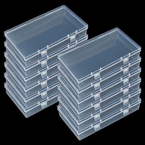 LJY 12 Pieces Rectangular Empty Mini Clear Plastic Organizer Storage Box Containers with Hinged Lids (6.1 x 3.3 x 1.2 inch, Transparent)