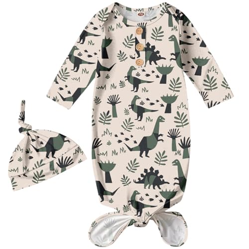 AMAWMW Newborn Baby Boys Girls Cartoon Sleeper Gown Long Sleeve Mountain Nightgown Hat Outfits