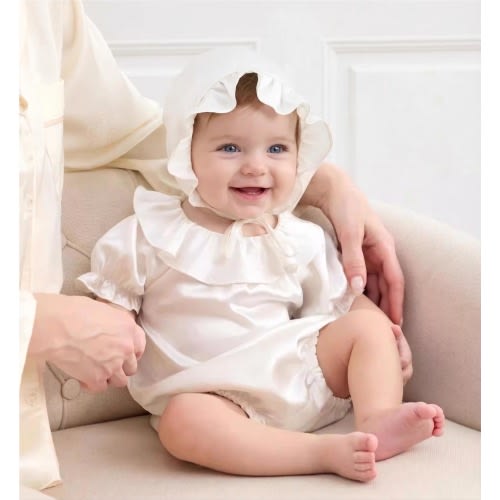 6A 100% Natural Mulberry Silk Baby Romper and Bonnet Set – Gentle Newborn Clothing