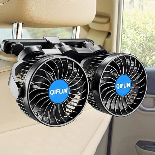 12V Car Fan, Portable Car Fan Cool Gadgets for Rear Seat Passenger, 4'' Headrest 360° Rotatable Backseat Car Cooling with Stepless Speed Regulation for Vehicles, SUV, RV, Boat