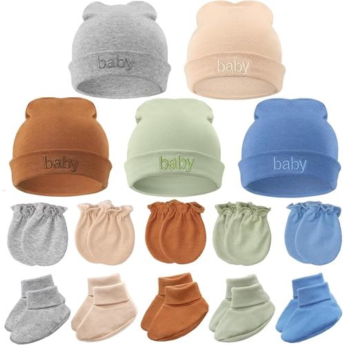 BQUBO Newborn Baby Hat Mittens Socks Set Infant Cotton Beanie Gloves Thick Warm Socks for 0-6 Months Boys Girls