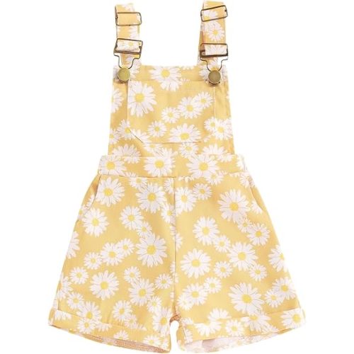 Ayalinggo Toddler Baby Girl Sunflower Print Overalls Shorts with Pocket Suspender Trousers Cute Summer Clothing Outfit