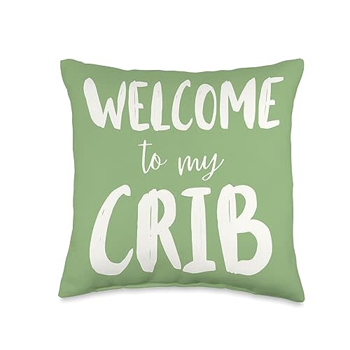 Welcome To My Crib Boho Sage Green Bedroom Nursery Decor Throw Pillow