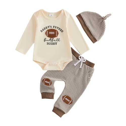 Bonangber Newborn Baby Boy Football Outfit Thanksgiving Outfit Long Sleeve Romper Pants Hat Set Cute Fall Winter Clothes