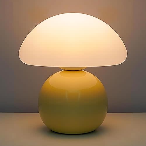 Cute Small Mushroom Lamp, PE Lampshade, Ceramic Base, Adjustable Light Color and Brightness with Power-Off Memory, Safe USB Powered, LED Mushroom Light for Bedroom Living Room (Yellow)