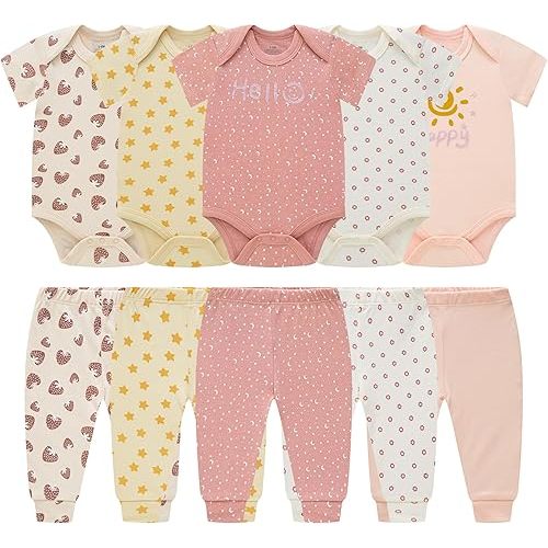 Baby Newborn Layette 10-Piece Sets Cotton Bodysuits Pants Sets for Baby Boys Girls Toddler Unisex Baby Gift Set