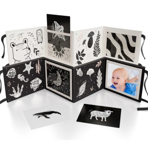 Soft Tummy Time Book w/ Stimulating Baby Safe Mirror, Black & White - ZICOTO Infant Development | Maisonette