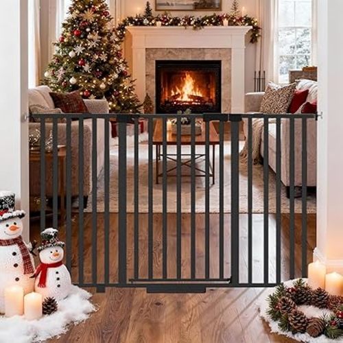 Extra Wide Baby Gate Fits 30-63 Inch Wide Opening, Toddler Pet Gate for Stairs Doorways Hallways Indoor, Walk Thru Large Long Dog Gates Pressure Mounted White