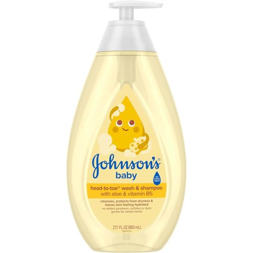 Johnson's Baby Head-To-Toe 2 in 1 Tear Free Wash & Shampoo with Aloe Vera and Vitamin B5, Safe and Gentle for Newborns and Delicate Skin, Hypoallergenic and pH Balanced, 27.1 Fl Oz