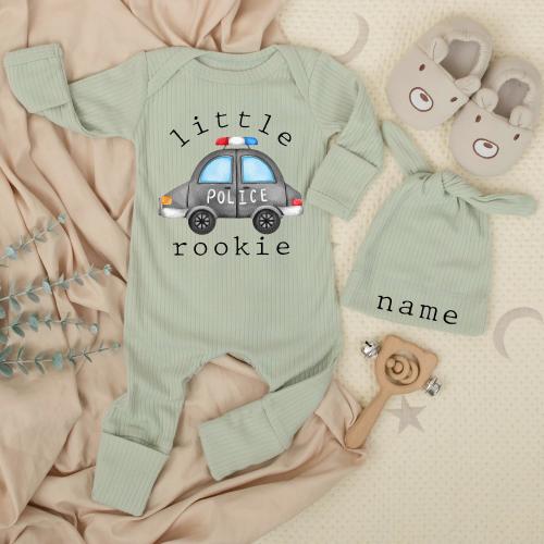 Little Rookie Police Newborn Outfit – Baby Boy Car Romper – Newborn Coming Home Outfit – Personalized Baby Name Set – Infant Boy Shower Gift