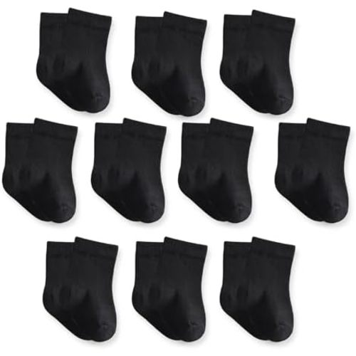 Baby Crew Socks, Cotton Rich Newborn Fit 0–3/3–6/6–12 Months, Black White Gray 10 Pack for Girls & Boys