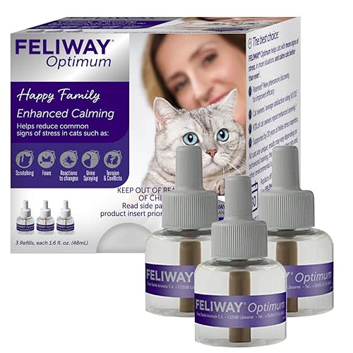 FELIWAY Optimum Cat Calming Pheromone Diffuser Refill - 3 Pack | Advanced Support to Help Reduce Urine Spraying, Scratching, Fighting & Hiding Due to Stress, 90 Day Supply
