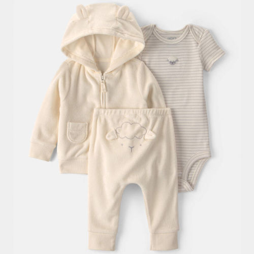 Baby 3-Piece Sheep Terry Short-Sleeve Layering Set - Ivory | Carter’s Oshkosh Canada