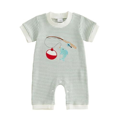 Bagilaanoe Infant Baby Boy Short Sleeve Romper Jumpsuit Pants Duck Fish Waffle Knit Outfit Summer One Piece Clothes