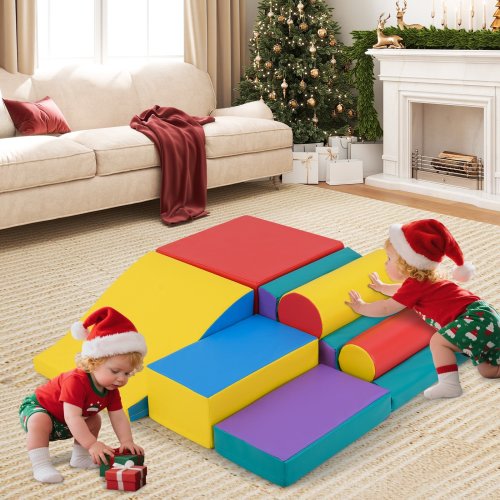 Gymax 7 PCS Toddler Climbing Blocks w/Hook & Loop Fasteners & Gift for - Multi