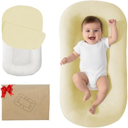 Baby Lounger, Bionic Design Baby Lounger for Newborn 0-24 Months, Soft Organic Cotton Breathable Lounger for Infants (Yellow)