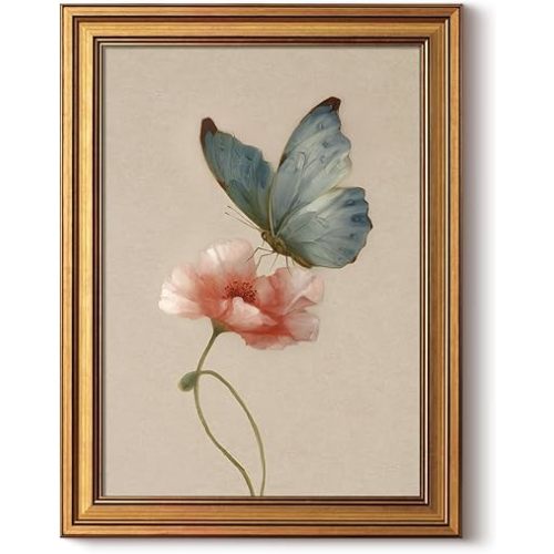 InSimSea Gold Framed Canvas Prints Wall Art, Vintage Butterfly Decor, Cherry Blossom Paintings Farmhouse Spring Wall Decor, Antique Pictures for Nursery Bedroom Living Room Shelf, 12x16inch